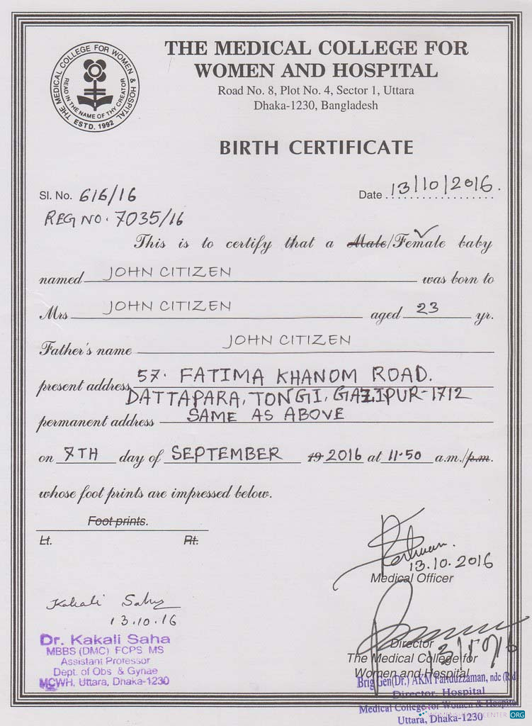 Download India The Medical College for Women and hospital birth certificate Photoshop template